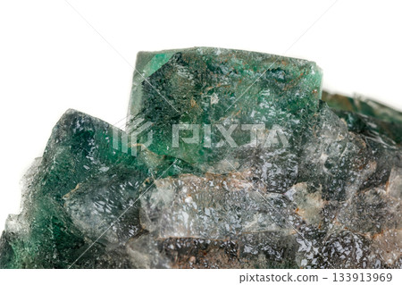 Macro mineral stone Fluorite on a white background 133913969