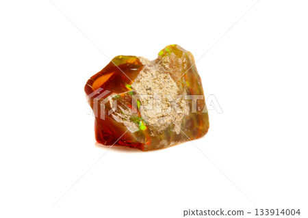 Macro Opal mineral stone in rock on white background Macro Opal mineral stone in rock on white background 133914004