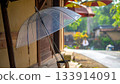 Transparent Umbrella Leaning Against Building 133914091