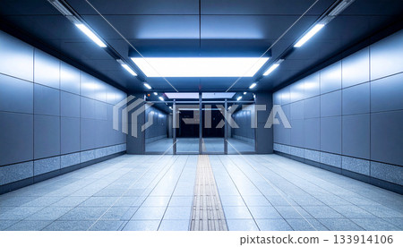 Empty Subway Station Tunnel with Glass Doors Empty Subway Station Tunnel with Glass Doors 133914106