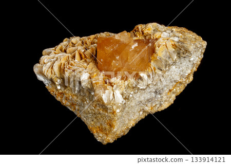 Macro Mineral Stone Sheelit on a black background 133914121