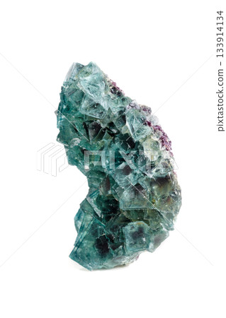 Macro mineral stone Fluorite on a white background 133914134