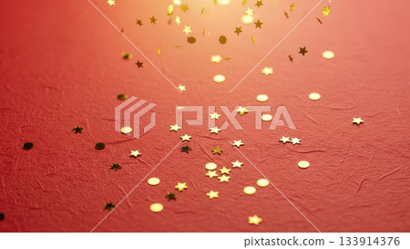 A celebratory image of golden stars falling on red washi paper (AI-generated image) A celebratory image of golden stars falling on red washi paper (AI-generated image) 133914376