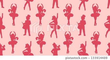 A tender coquette core horizontal seamless background with a soft pink Nutcracker ballet aesthetic featuring soldiers and princesses. A tender coquette core horizontal seamless background with a soft pink Nutcracker ballet aesthetic featuring soldiers and princesses. 133914489