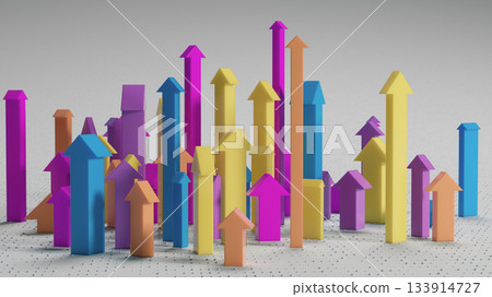 Colorful Upward Arrows Showcasing Growth, Progress, and Success in a Modern Business Scene 133914727