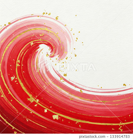 吉祥的日式波浪圖案，以紅色筆觸和金箔點綴（AI生成圖像） 133914783