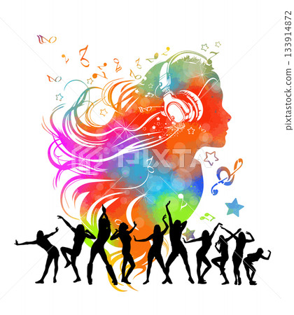 A girl listening to music at a disco abstract. vector illustration. hand drawn. Not AI. A girl listening to music at a disco abstract. vector illustration. hand drawn. Not AI. 133914872
