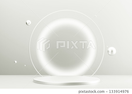 Bright white product display podium with glowing circle. Color of 2026 year dancer in the white cloud Bright white product display podium with glowing circle. Color of 2026 year dancer in the white cloud 133914976