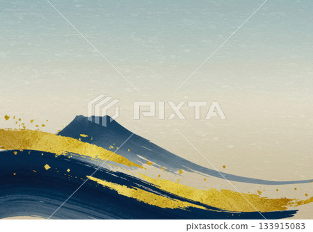 一張現代日式風格的富士山圖片，藍金交相輝映，美不勝收（AI生成圖片） 133915083