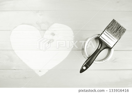 Painting white heart on wooden background for valentine. Color of 2026 year dancer in the white cloud 133916416