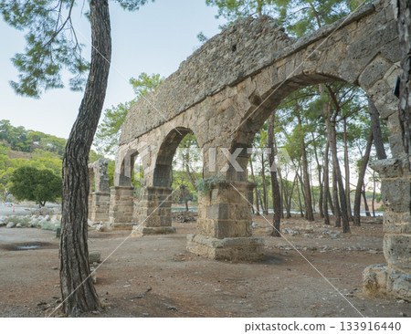 An ancient aqueduct in the ruins of the city of Phaselis in Lycia in modern Turkey 133916440