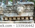 Part of the stone marble ornamentation found during the excavations of the ancient Lycian city of Phaselis. Kemer, Turkey 133916442