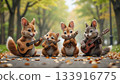 The image depicts four animated rodents, presumably chipmunks, playing miniature acoustic guitars 133916775