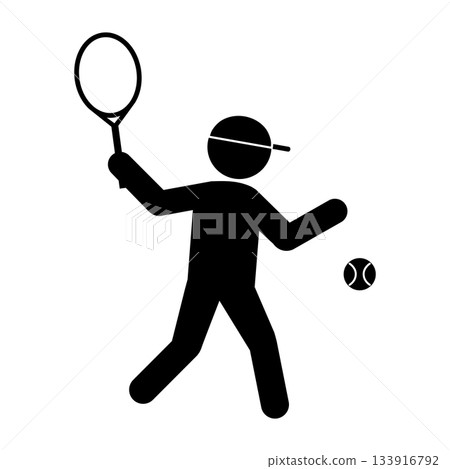 網球運動員剪影插圖 / 手持球拍的運動圖標 網球運動員剪影插圖 / 手持球拍的運動圖標 133916792