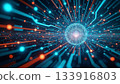 The image is an abstract visualization of quantum computing 133916803