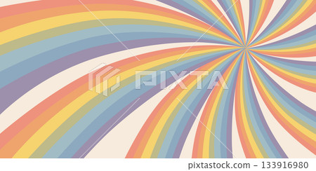Rainbow swirl background with pastel sunburst rays in abstract psychedelic composition. Rainbow swirl design with curved striped pattern and soft retro tones. Vector illustration Rainbow swirl background with pastel sunburst rays in abstract psychedelic composition. Rainbow swirl design with curved striped pattern and soft retro tones. Vector illustration 133916980