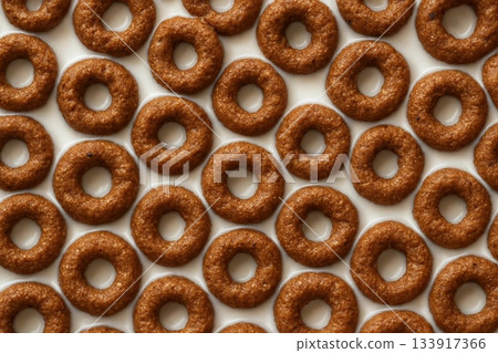 Chocolate Cereal Rings in Milk for Breakfast and Food Illustrations 133917366