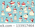 Seamless pattern with cute cartoon snowmen on a blue background Seamless pattern with cute cartoon snowmen on a blue background 133917464