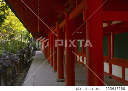 The corridor of Kasuga Taisha Shrine, a World Heritage Site in Nara Prefecture 133917568
