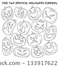 Fun Halloween puzzle for kids. Find two identical pumpkins Fun Halloween puzzle for kids. Find two identical pumpkins 133917622
