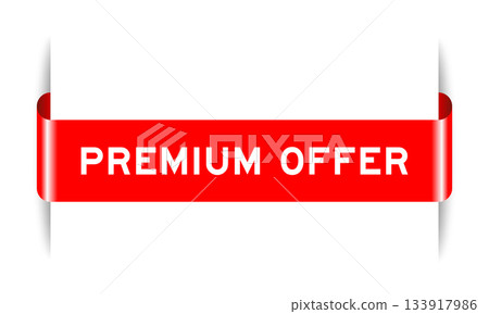 Red color inserted label banner with word premium offer on white background Red color inserted label banner with word premium offer on white background 133917986
