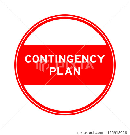 Red color round seal sticker in word contingency plan on white background Red color round seal sticker in word contingency plan on white background 133918028