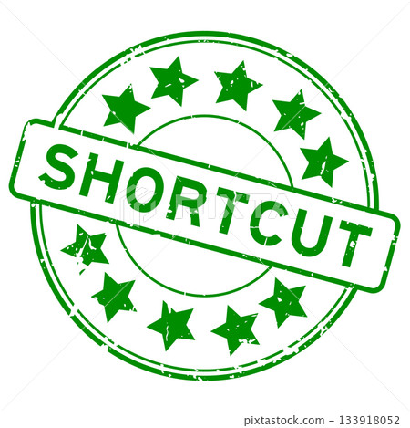 Grunge green shortcut word with star icon round rubber seal stamp on white background 133918052