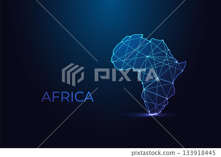 Glowing Polygonal Africa Map with Digital Network Lines. Modern Futuristic Vector Illustration Glowing Polygonal Africa Map with Digital Network Lines. Modern Futuristic Vector Illustration 133918445