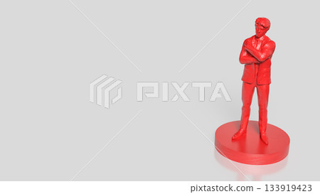 Red Confident Business Figure on Minimal Platform 3d render. Red Confident Business Figure on Minimal Platform 3d render. 133919423