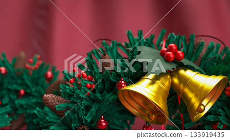 Festive Christmas Wreath Holiday Decoration Background 3d rendering. Festive Christmas Wreath Holiday Decoration Background 3d rendering. 133919435