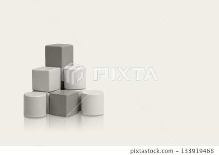 Demonstrating the colors of 2026 - Cloud Dancer. Gray blocks in form of graphical steps up of business growth process, start-up, business goals management, sustainable financial plan. 133919468