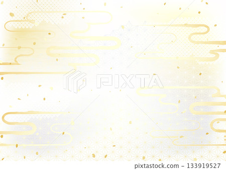 A gorgeous gold and silver background illustration combining various traditional Japanese patterns 133919527