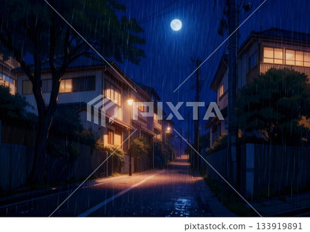 Rainy residential area at night 133919891