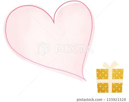 Illustration of a golden gift and a pink heart 133921528