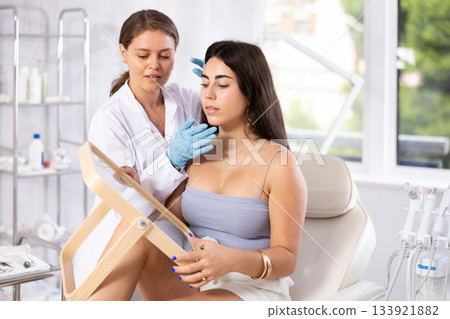 Beauty consultation for brunette girl Beauty consultation for brunette girl 133921882