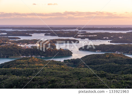 Shima City, Mie Prefecture: Evening view of Ago Bay from Yokoyama Observatory, where you can see the beautiful ria coastline 133921963