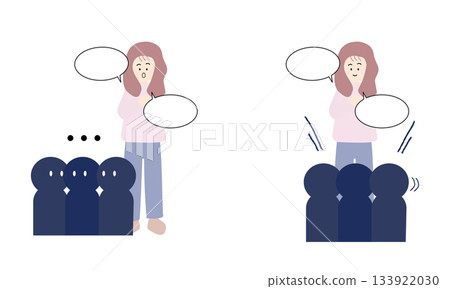 A woman who is confused because her message doesn't reach her, and a woman who is relieved when her message gets through 133922030