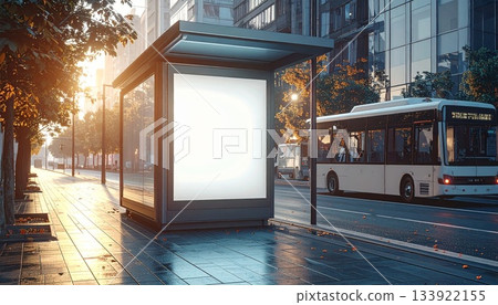 白色側面的公車站廣告看板模型 133922155