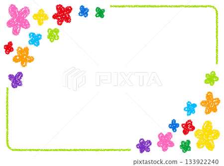 Hand-drawn crayon material background floral frame 133922240