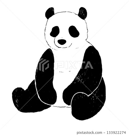 一隻坐著的熊貓的單色線條畫 133922274