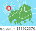 Illustration of a typhoon path near Hiroshima Prefecture 133922370