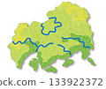 Hiroshima Prefecture map with rivers 133922372