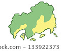Topographical map showing the percentage of mountainous areas in Hiroshima Prefecture 133922373