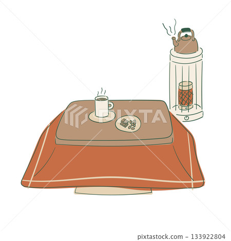 Warm winter illustration of a kotatsu and stove (with coffee and chocolate) 133922804