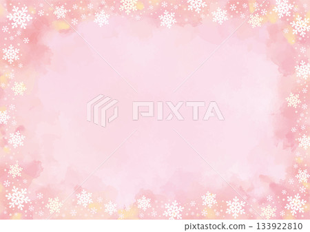 Cute watercolor pink background surrounded by snowflakes 133922810
