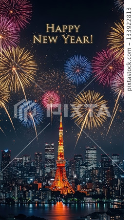 Happy New Year! New Year's cards for smartphones featuring Tokyo night views and gorgeous fireworks Happy New Year! New Year's cards for smartphones featuring Tokyo night views and gorgeous fireworks 133922813