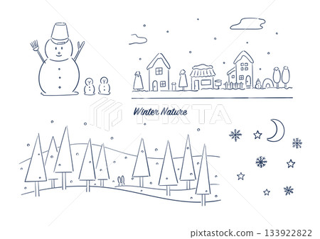 Snow world and winter nature/cityscape hand-drawn line drawing illustration set Snow world and winter nature/cityscape hand-drawn line drawing illustration set 133922822