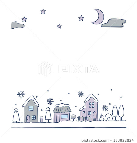 白雪皚皚的冬季城市景觀（線條畫+彩色） 133922824