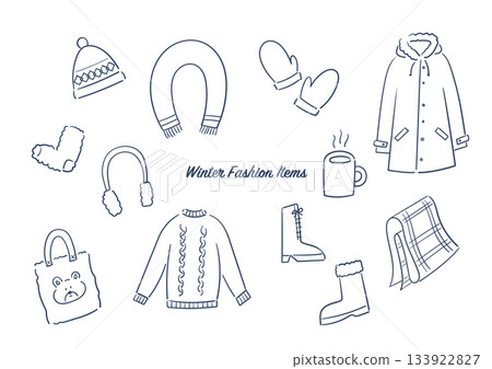 Winter accessories and fashion hand-drawn line illustration set Winter accessories and fashion hand-drawn line illustration set 133922827