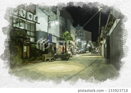 水彩風格，松本市，繩手通商店街，長野縣 133923718